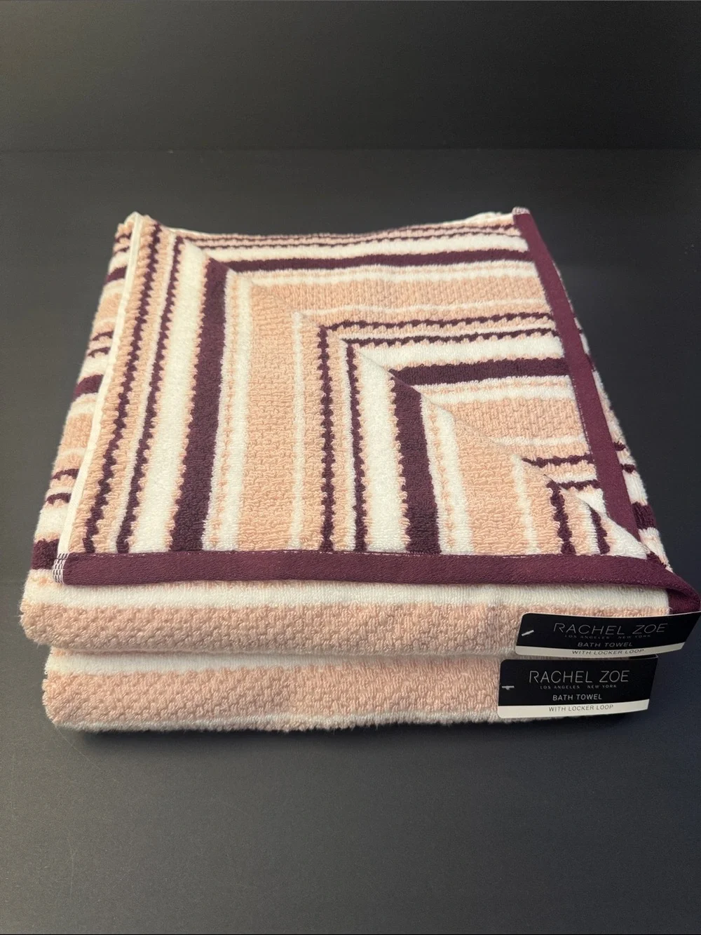 8pc RACHEL ZOE 100% Cotton Striped Bath Towel Set with Locker Loops - RZ PALAZZO